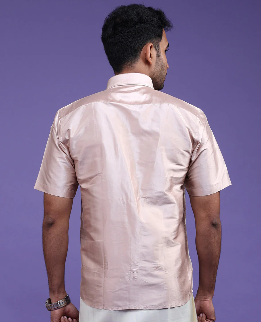 Cream plain design half-sleeve pure-silk shirt - Image 12