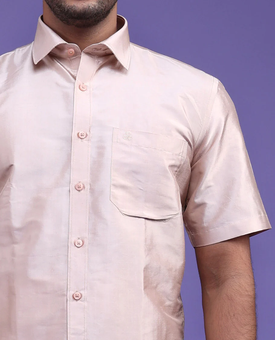Cream plain design half-sleeve pure-silk shirt - Image 14