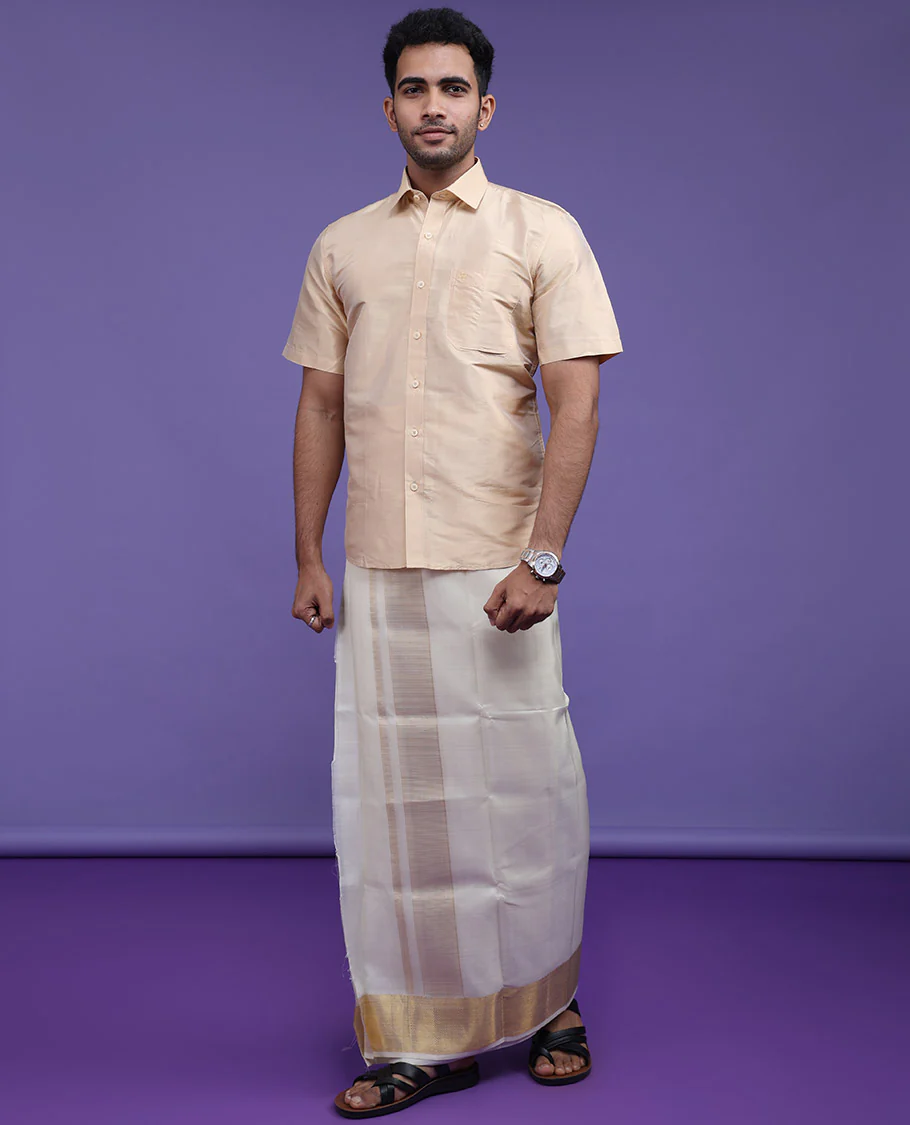 Sandal plain design half-sleeve pure-silk shirt - Image 10