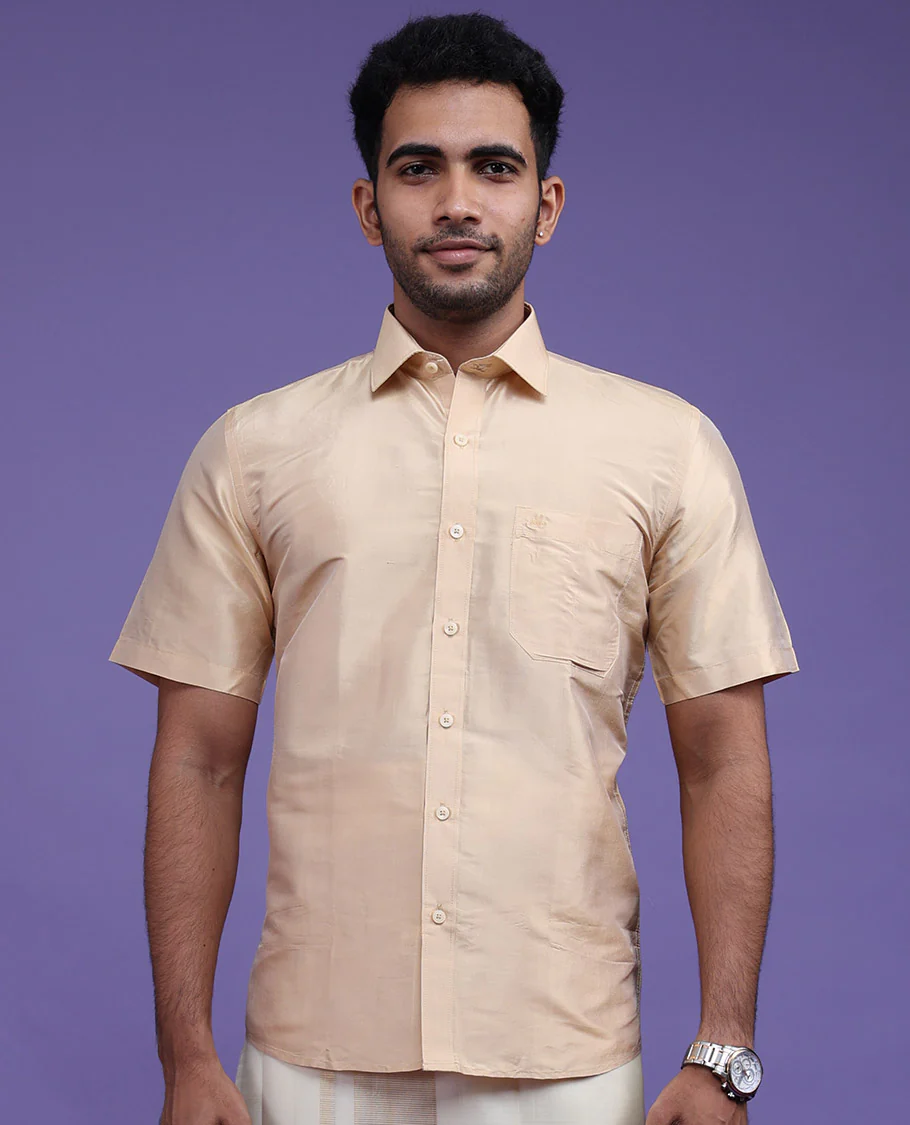 Sandal plain design half-sleeve pure-silk shirt - Image 19