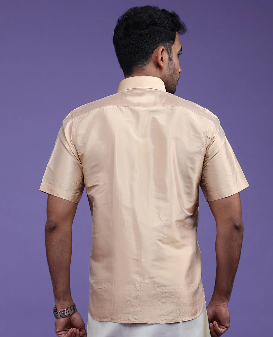 Sandal plain design half-sleeve pure-silk shirt - Image 6