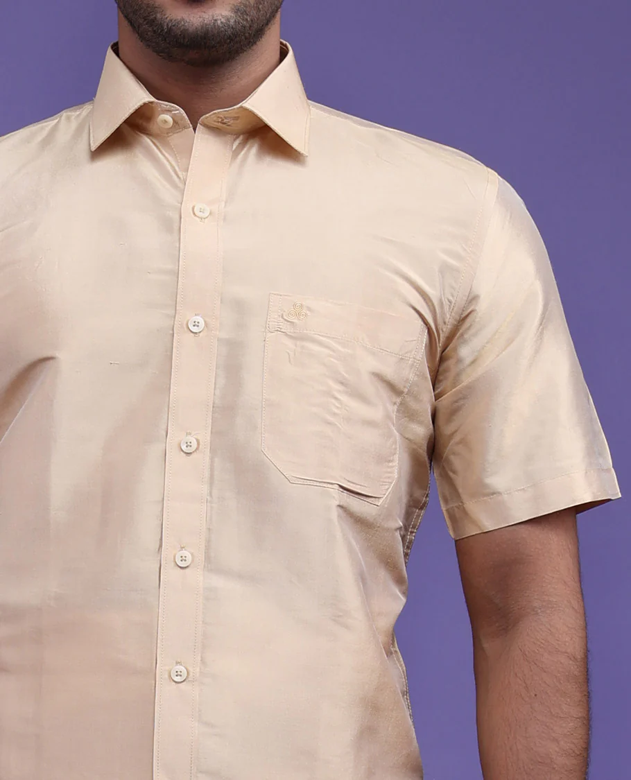 Sandal plain design half-sleeve pure-silk shirt - Image 8