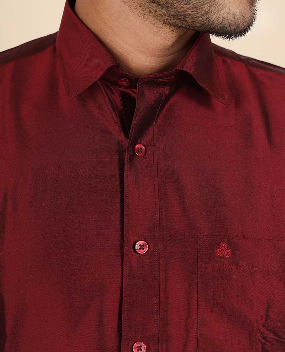 Maroon Pure Silk Shirt - Image 14