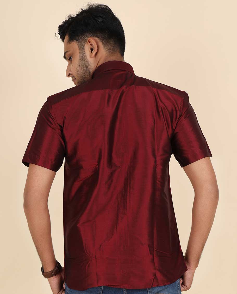 Maroon Pure Silk Shirt - Image 18