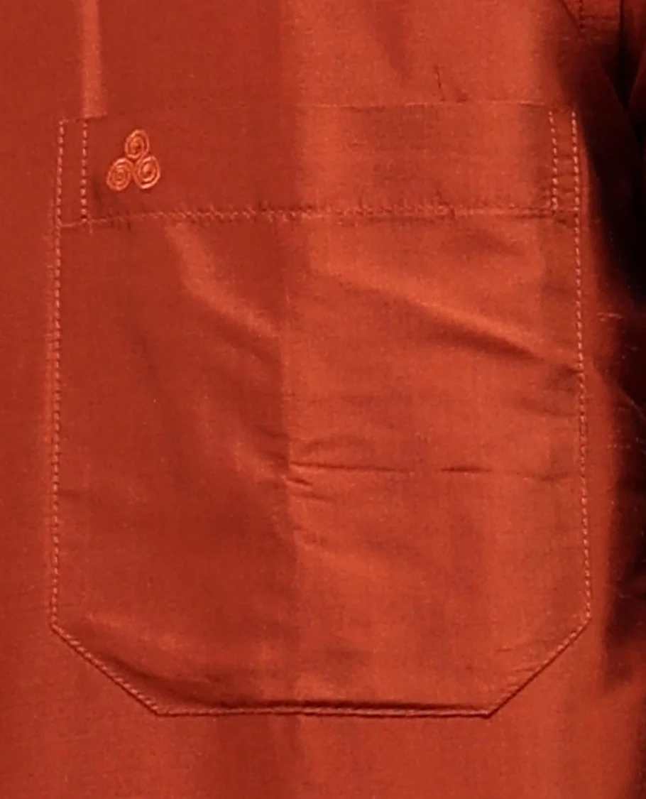 Orange plain design half-sleeve pure-silk shirt - Image 23