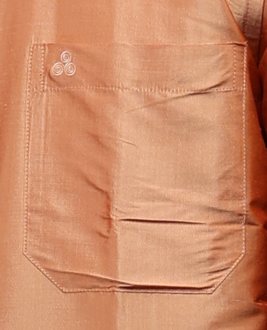 Marigold orange plain design half-sleeve pure-silk shirt - Image 17