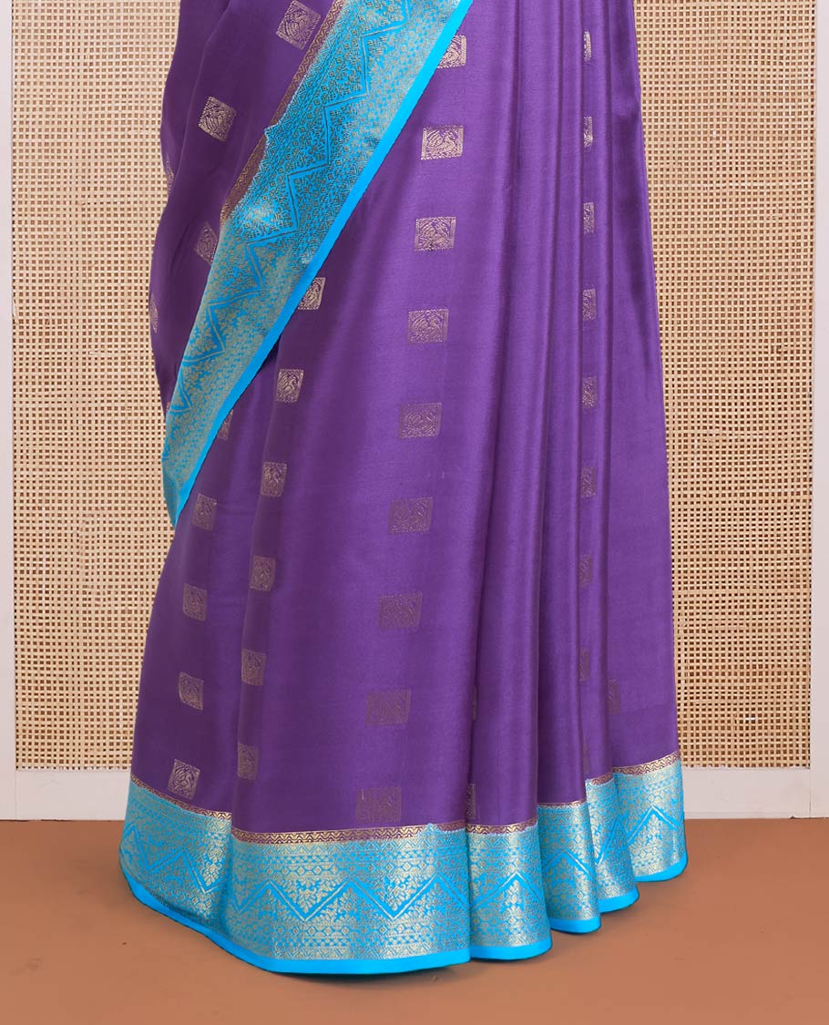 Purple animal buttas Mysore silk saree, contrast traditional zari design border, and zari design pallu - Image 4