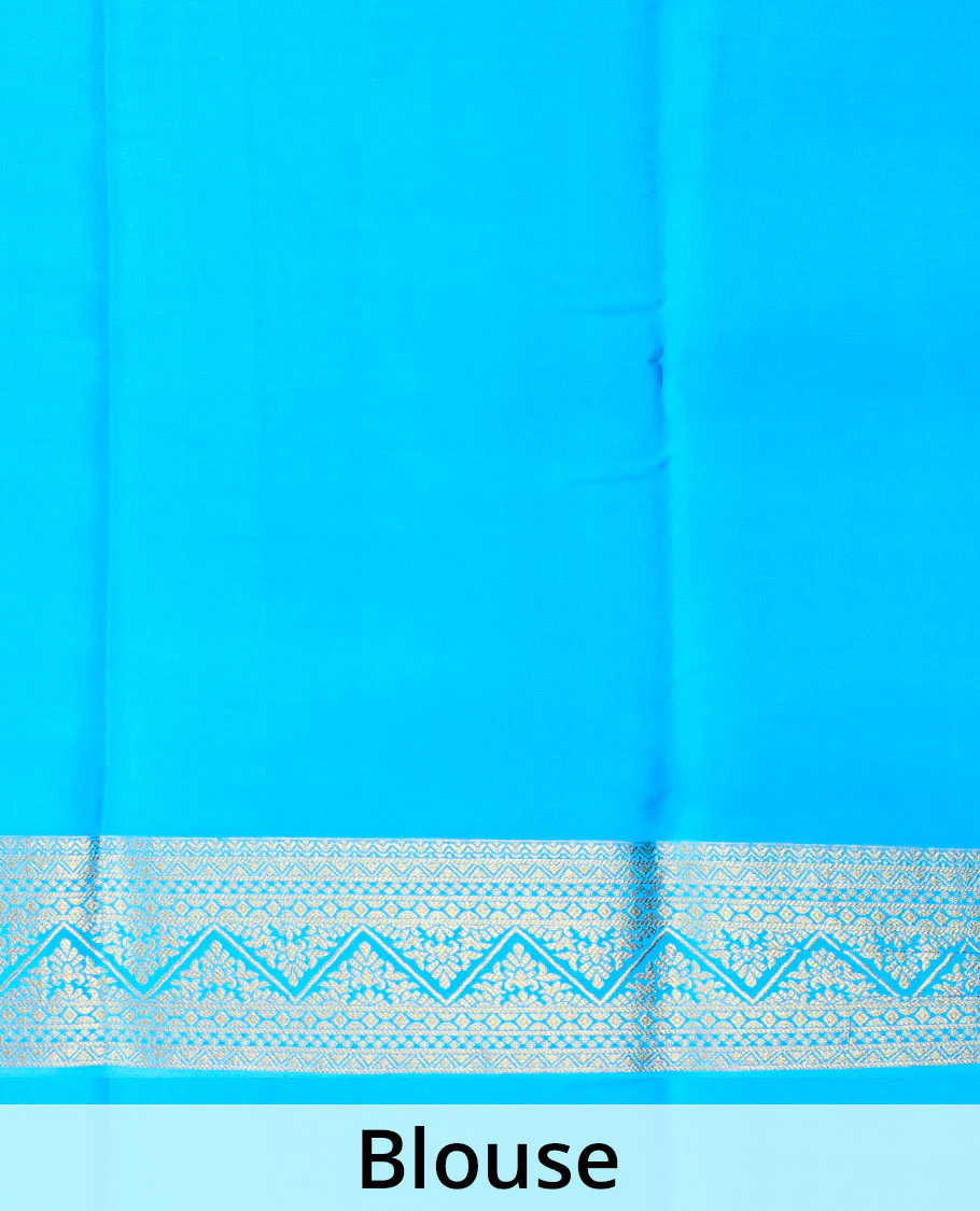 Purple animal buttas Mysore silk saree, contrast traditional zari design border, and zari design pallu - Image 5