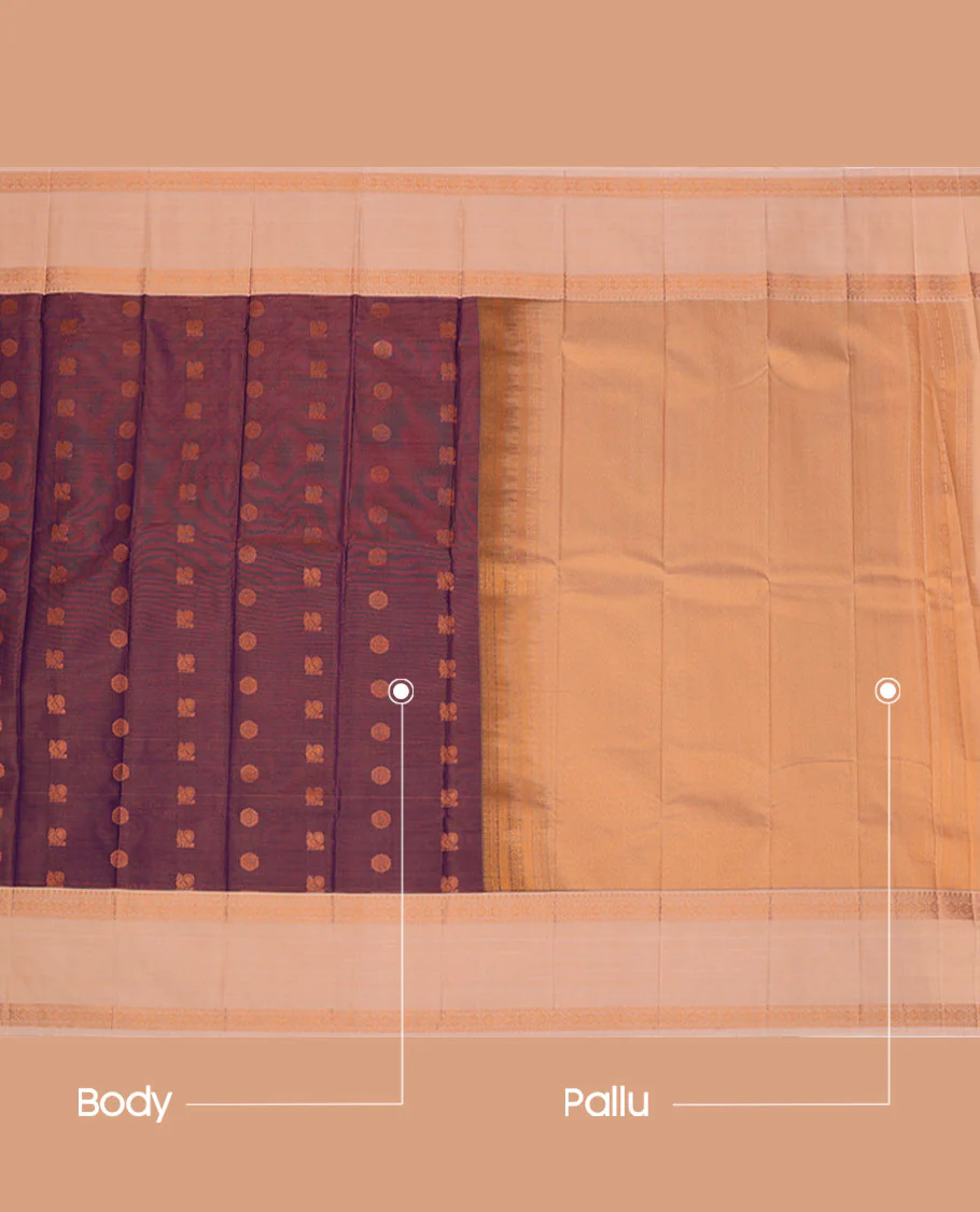 Purple  Budget Silk Saree Artfully Detailed with Peacock Chakram Buttas and Zari Stripes, Highlighted with a Contrast Traditional Zari Design Rettai Pettu Border, Zari Woven Pallu, and Paired with a Contrast Blouse - Image 3