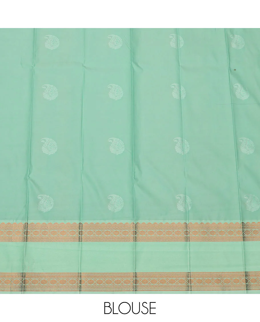 Purple Budget Silk Saree Delicately Woven with Paisley Buttas, Complemented with a Contrast Traditional Zari Design Rettai Pettu Border, Pallu Subtly Woven in Buttas, and Comes with a Contrast Blouse - Image 4