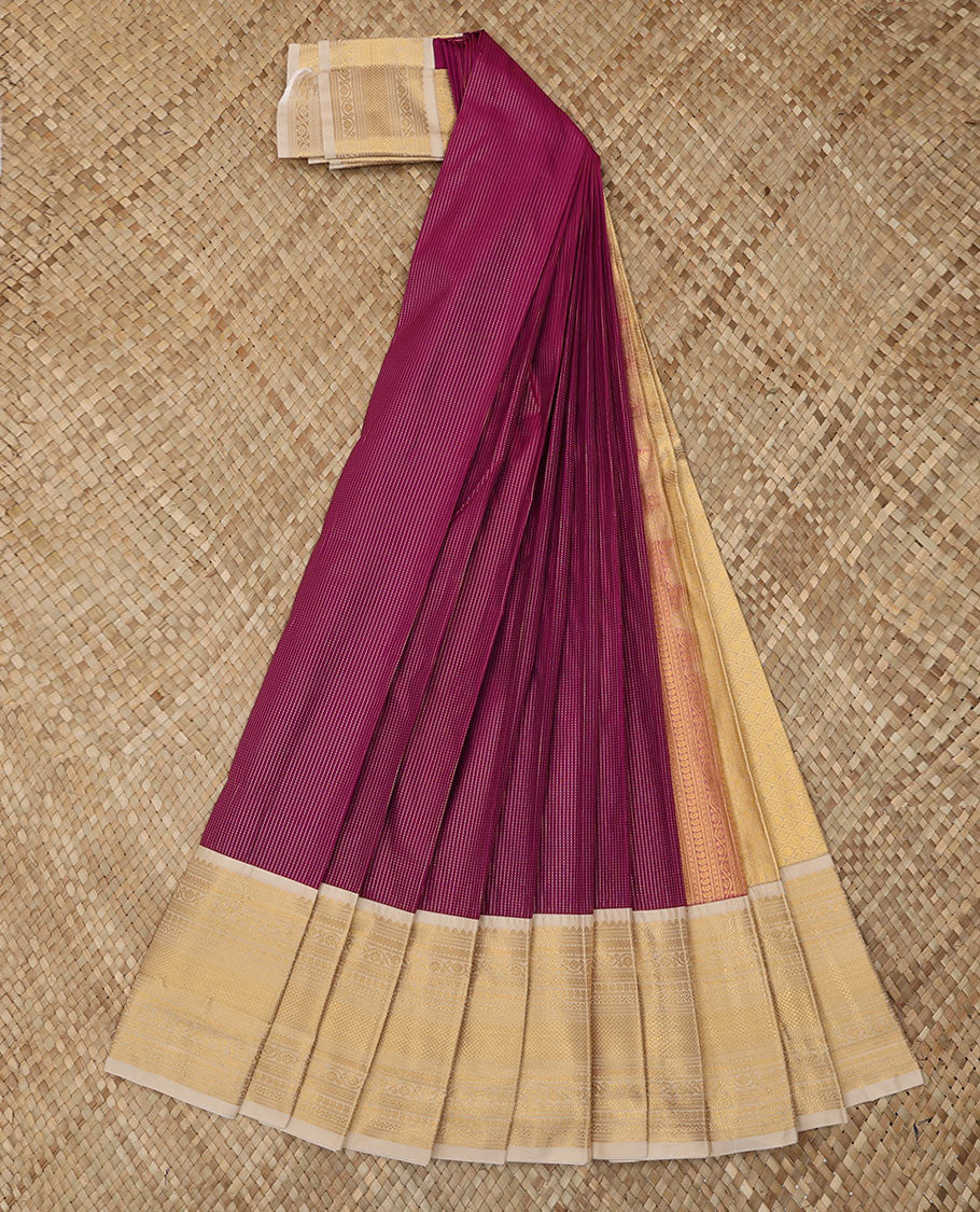 Purple Budget Silk Saree Finely Woven with Dotted Zari Stripes, Complemented with a Contrast Traditional Zari Design Border, Pallu of Diagonal Zari Design Weave, and Paired with a Contrast Blouse - Image 2