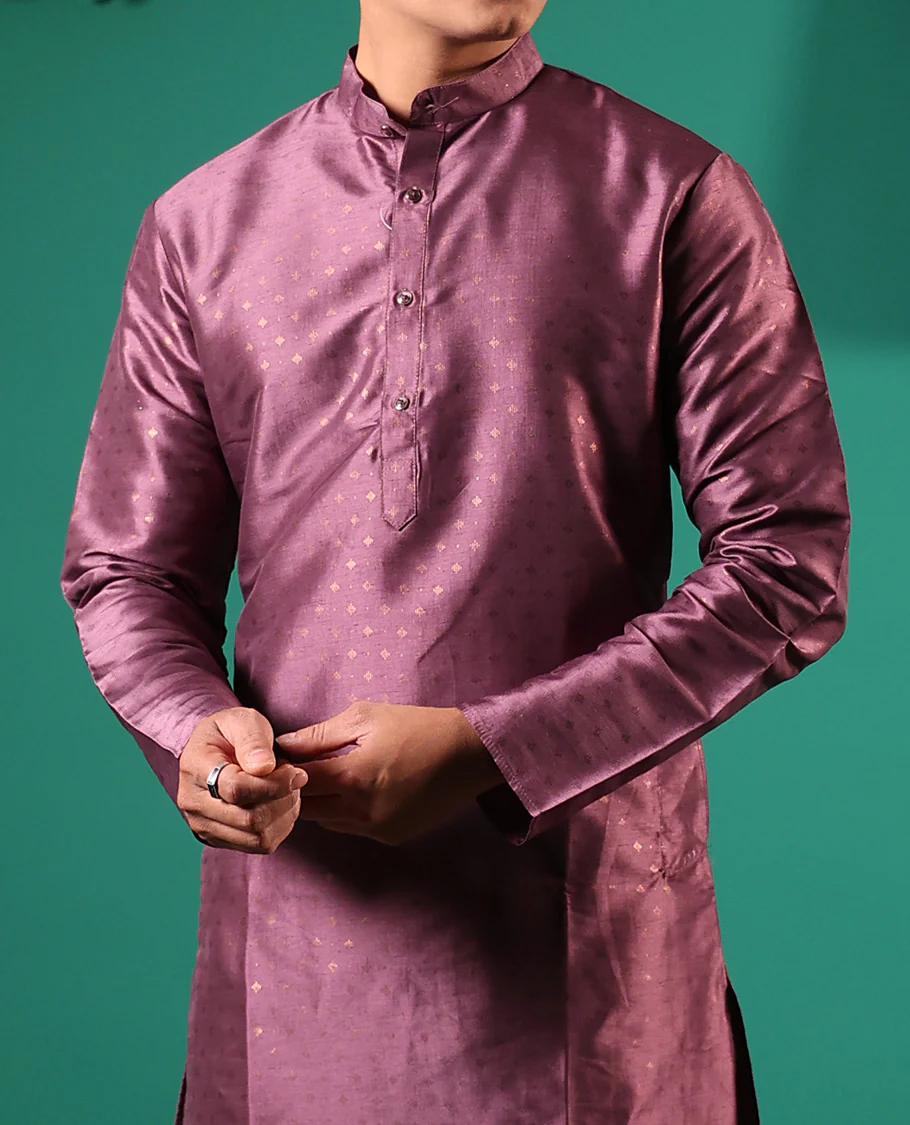 Purple buttas embossed with full-sleeved men's kurta - Image 4
