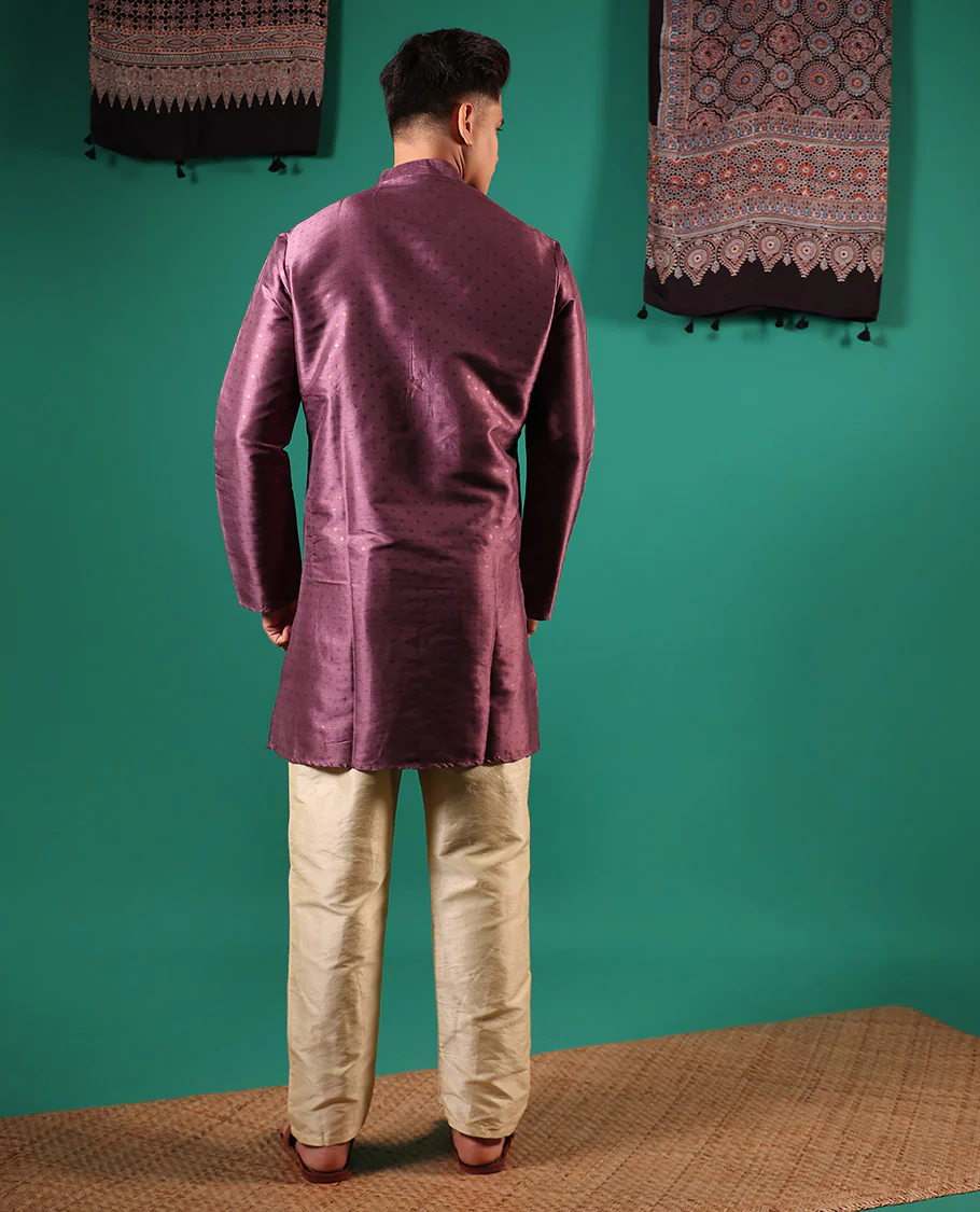 Purple buttas embossed with full-sleeved men's kurta - Image 5