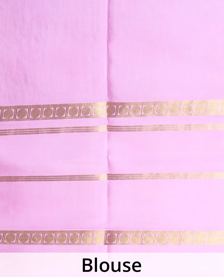 Purple buttas enclosed checked Mysore silk saree, contrast traditional zari border and pallu of zari designs - Image 5