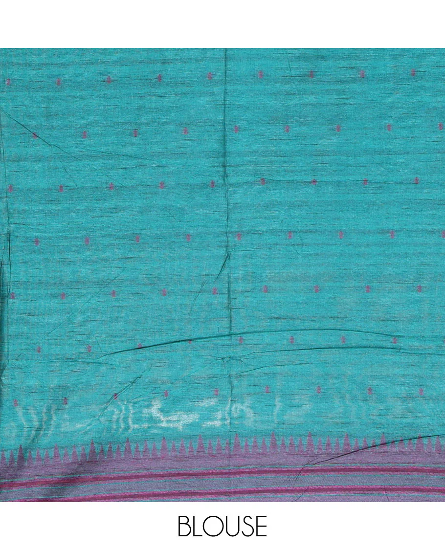 Purple buttas semi-jute saree with contrast temple border, thread striped pallu, and a contrast thread buttas blouse - Image 4