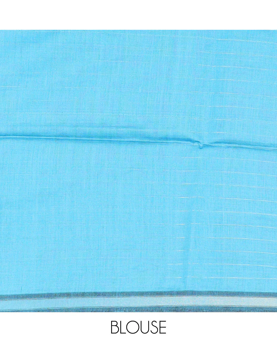Purple checked tussar silk saree, zari border, and contrast striped pallu - Image 4