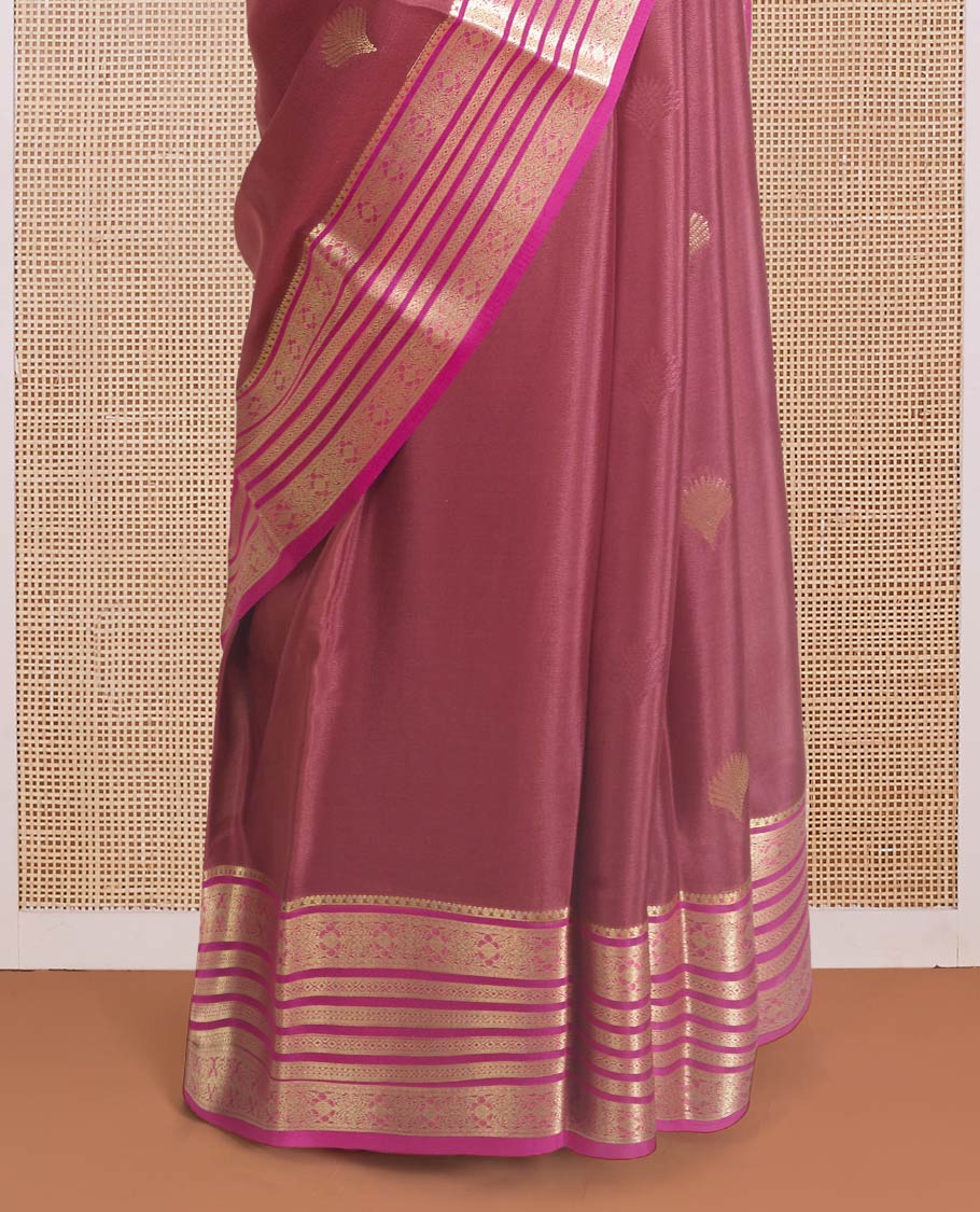 Purple floral bouquet zari buttas banarasi kathan silk saree, contrast floral creeper zari border, and intricate pallu - Image 4