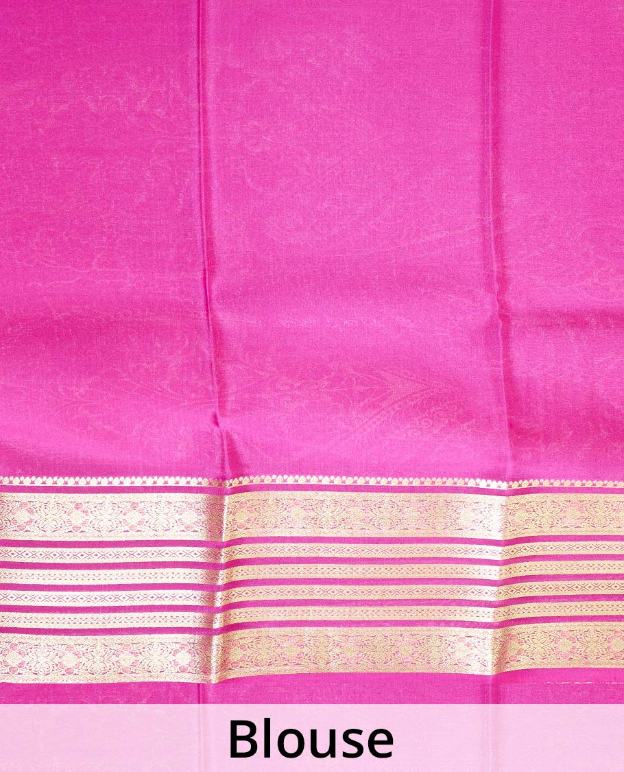 Purple floral bouquet zari buttas banarasi kathan silk saree, contrast floral creeper zari border, and intricate pallu - Image 5