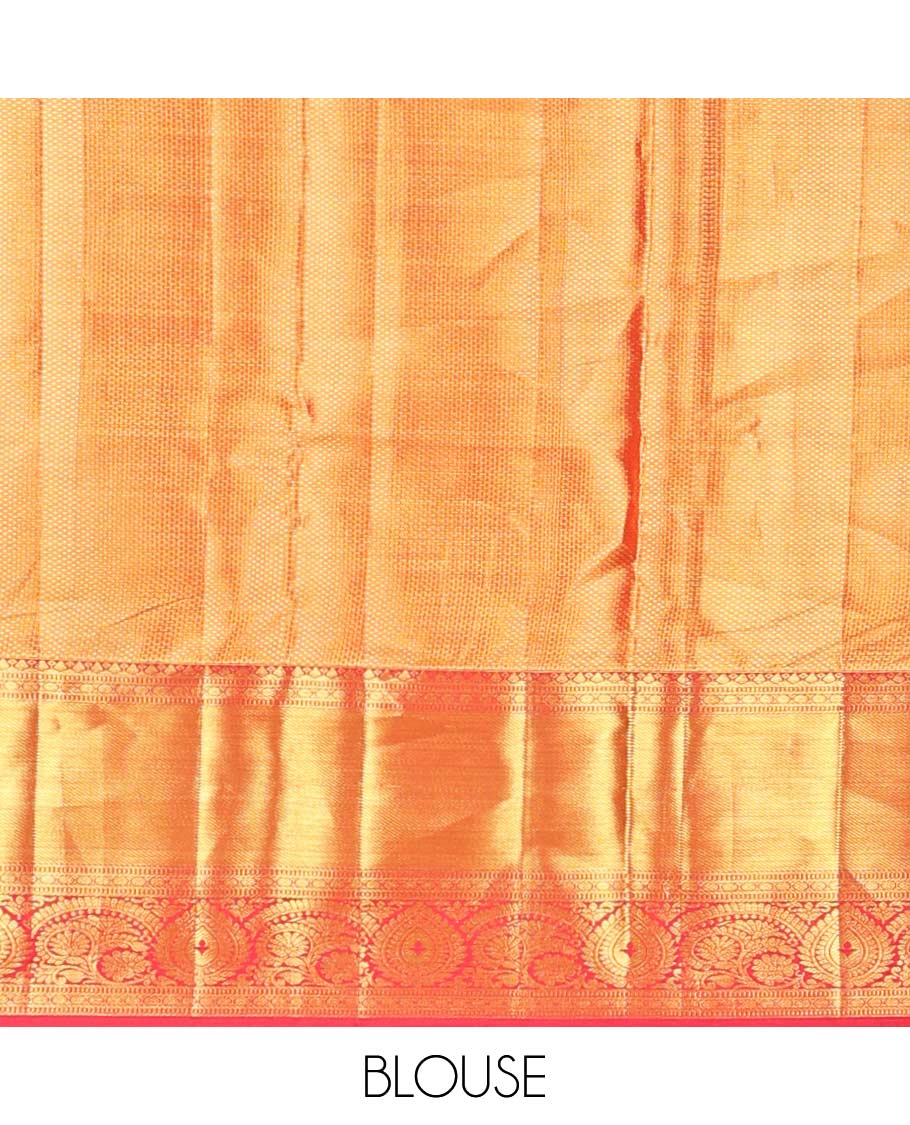 Purple floral design kancheepuram silk saree with contrast border of intricate zari design & floral design pallu - Image 6