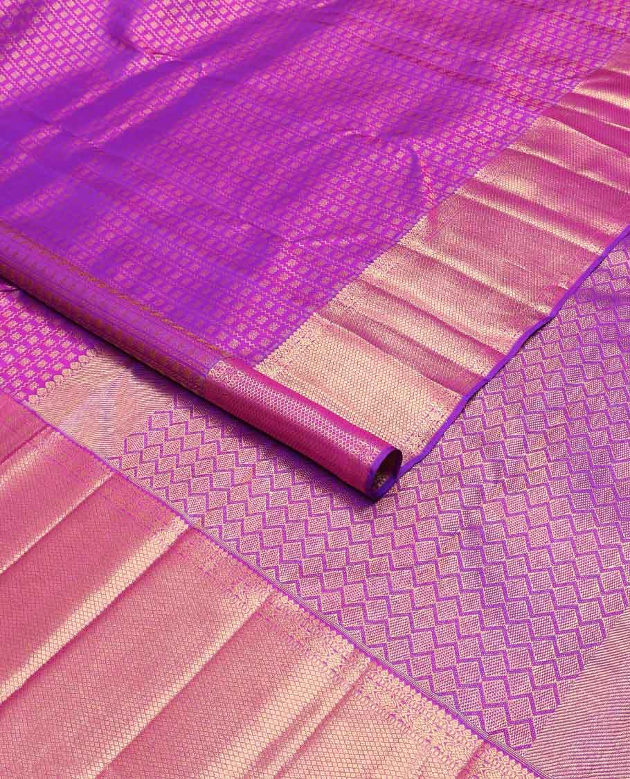 Purple floral design Samudrika silk saree with self border of intricate zari design & argyle design pallu - Image 2