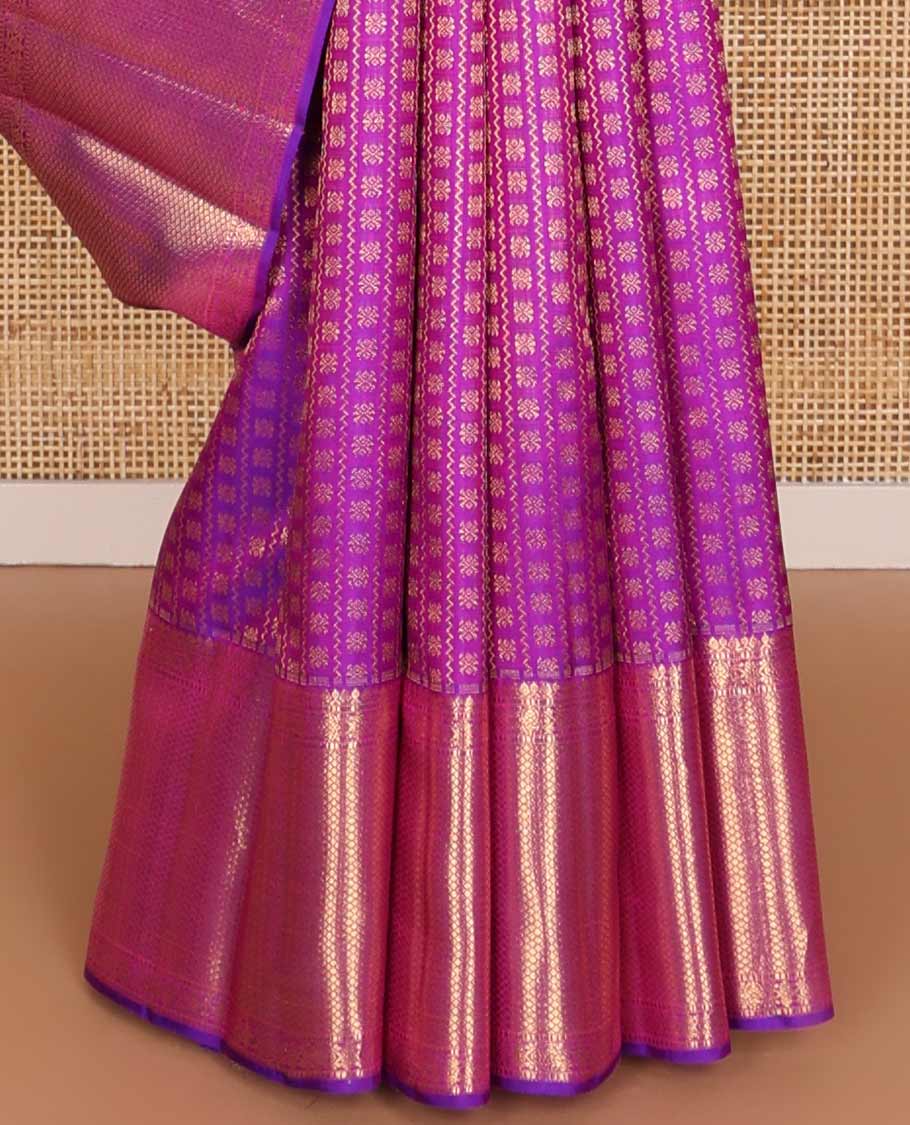 Purple floral design Samudrika silk saree with self border of intricate zari design & argyle design pallu - Image 5