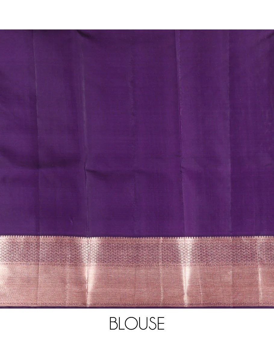 Purple floral jaal jacquard Vasundhara silk saree, zari border of thilakam mokku, lavangam, and jaal designs, intricate pallu, and zari design blouse - Image 4