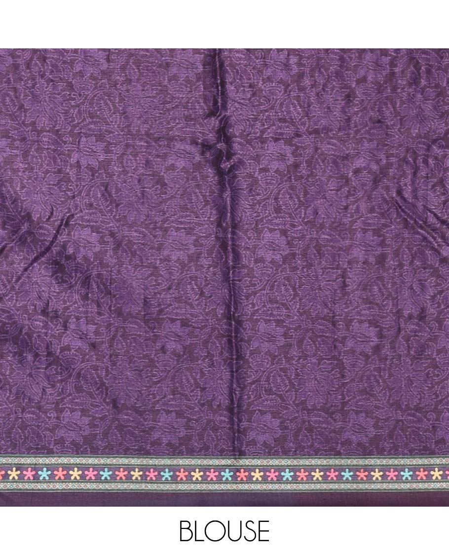 Purple geometric and paisleys printed with mirror work masakali saree, self-border, printed and mirror work pallu, and a matching blouse - Image 4