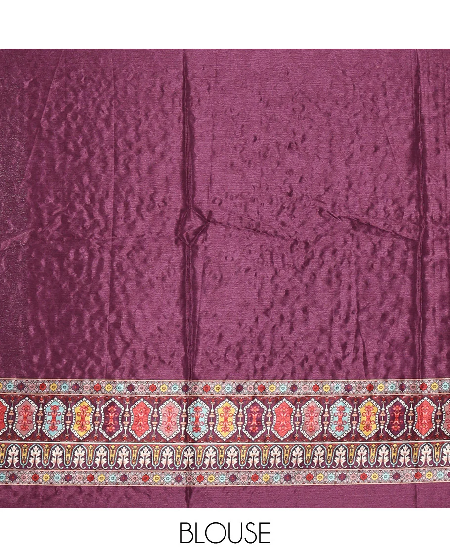 Purple geometric patterns multi-hue printed & mirror embroidered half-&-half masakali saree, printed border & pallu of embroidery work & plain blouse - Image 4