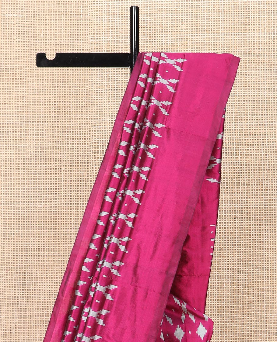 Purple Ikkat Silk Saree Decked with Ikkat Buttas, Featuring a Subtle Plain Border, Complemented by a Pallu Woven in an Ogee Pattern with Ikkat Texture - Image 3
