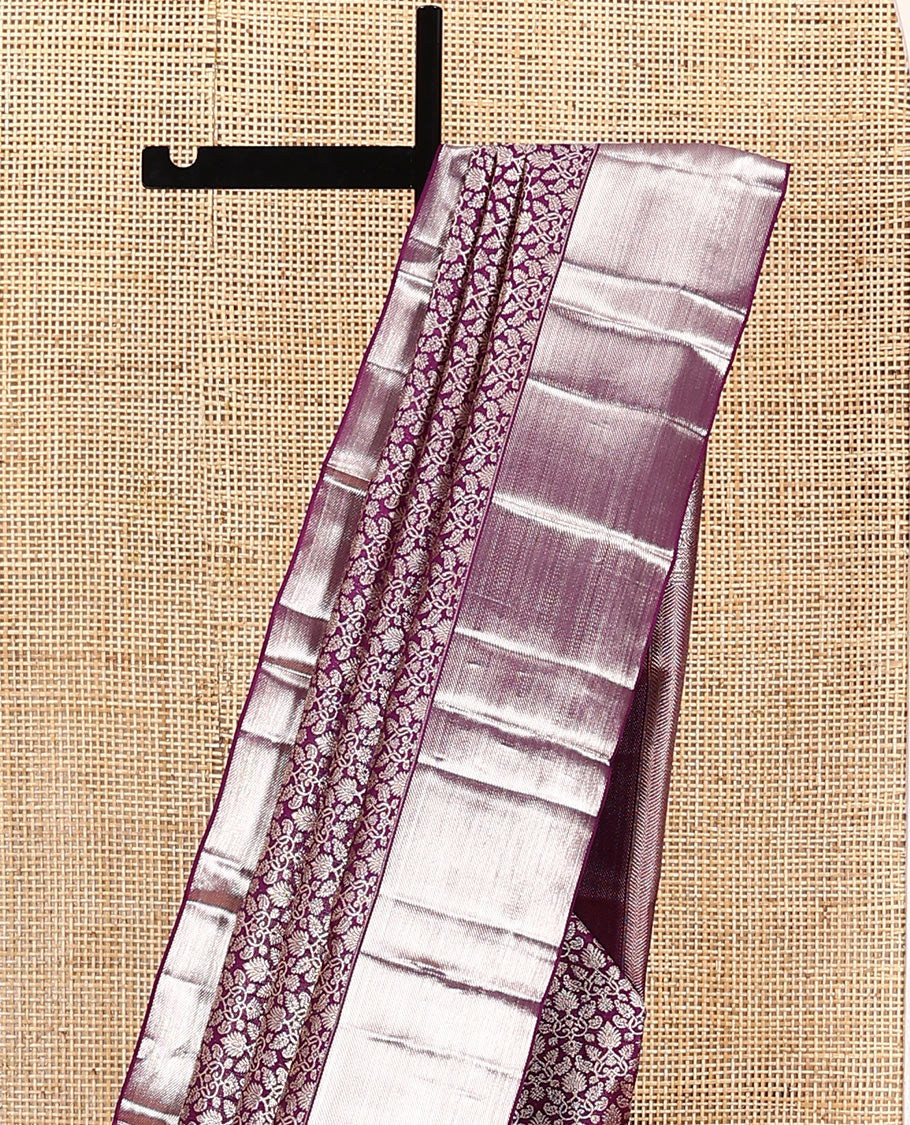 Purple jacquard kanchipuram silk saree, zari border, and zari-rich pallu of vanki designs - Image 3