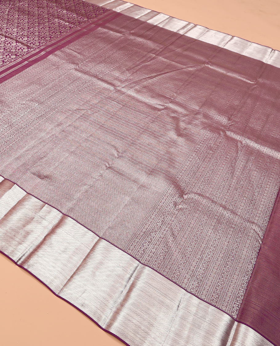 Purple jacquard kanchipuram silk saree, zari border, and zari-rich pallu of vanki designs - Image 5