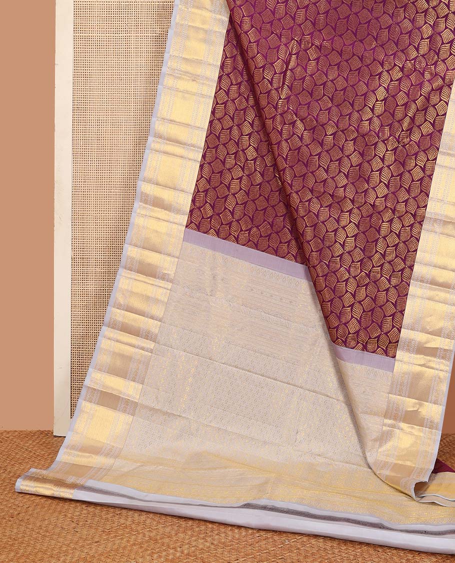 Purple jacquard wedding silk saree, contrast border of banaras, mayil, and mayil kann designs, and jaal pallu - Image 3