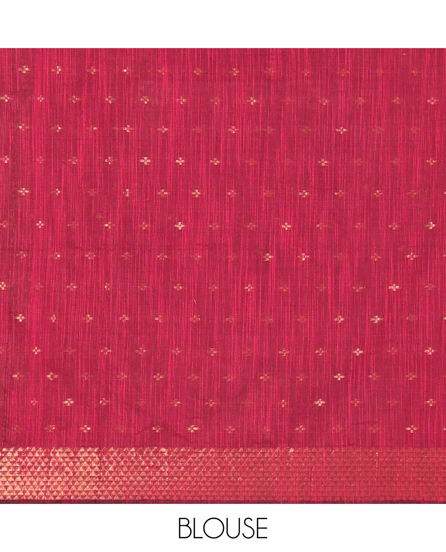 Purple Khadi Mul Cotton Saree Beautified with Plus-Shaped Zari Buttas Across Its Body, Featuring a Subtle Zari Border Adorned with Triangle Motifs, a Tissue Pallu, and Complemented by a Running Blouse - Image 3