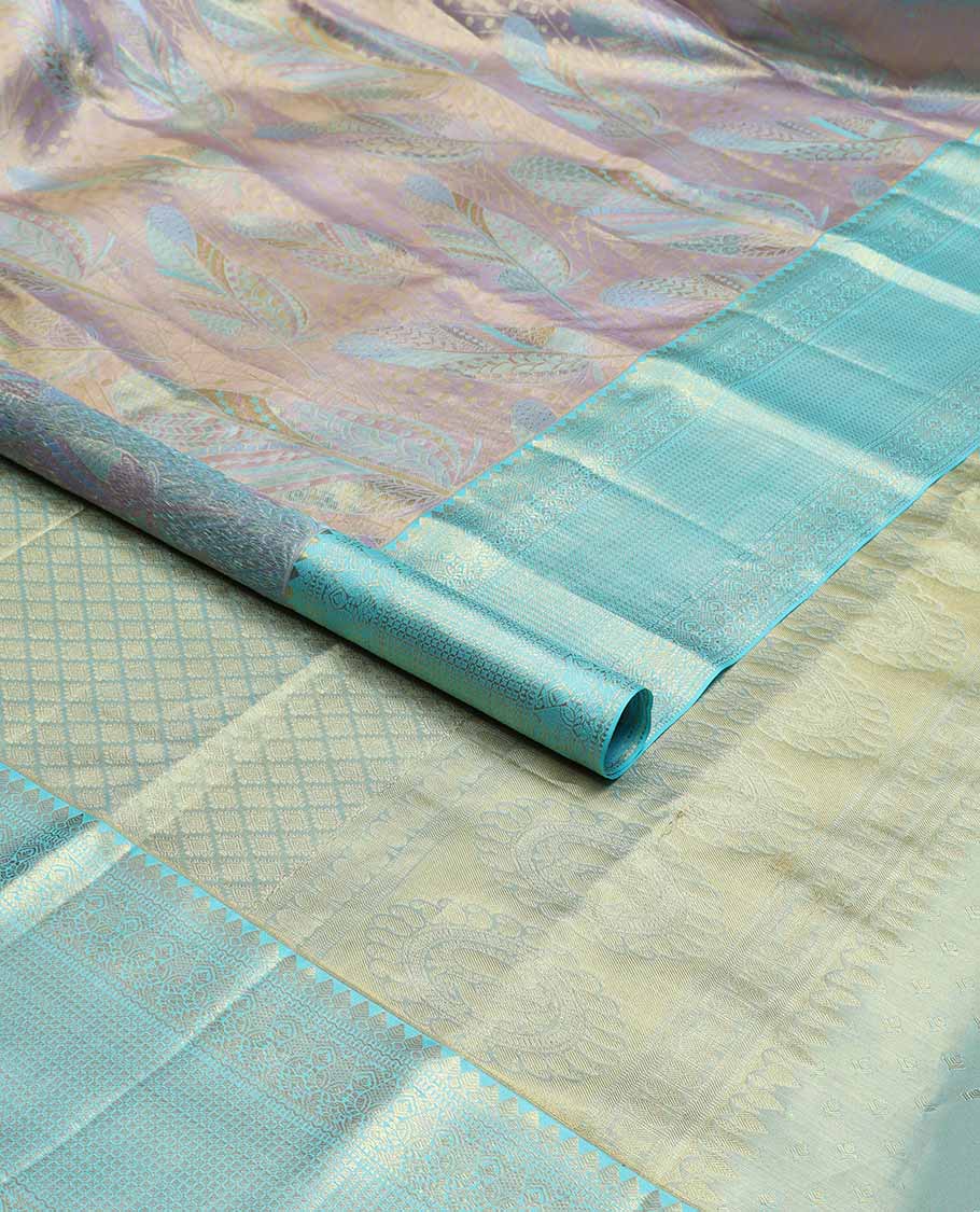 Purple leaf design kancheepuram tissue silk saree with contrast border of intricate zari design & argyle design pallu - Image 2