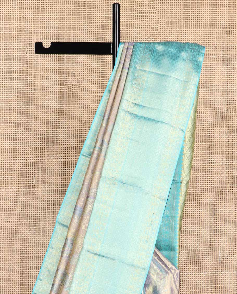 Purple leaf design kancheepuram tissue silk saree with contrast border of intricate zari design & argyle design pallu - Image 4