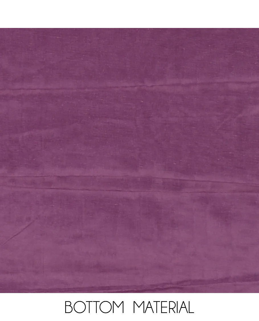 Purple material chudidar set, leaf-floral motifs thread and sequins embroidered kota cotton top, a matching bottom, and a leaf motifs thread and sequins embroidered dupatta - Image 4