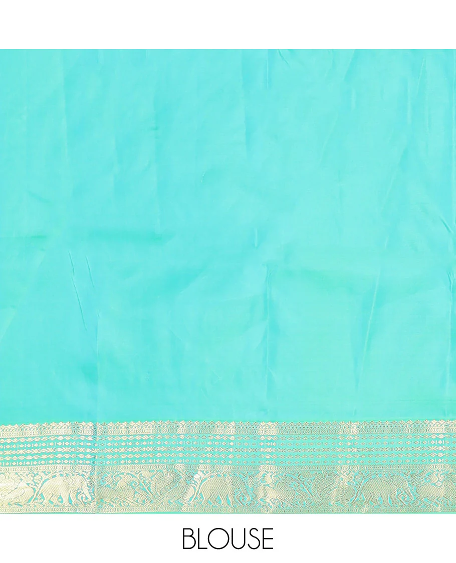 Purple meena zari buttas Vasundhara silk saree, contrast border of yaali,yaanai & mayil & pallu of jaal designs - Image 6