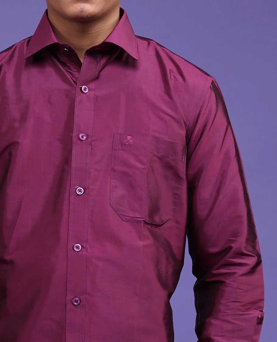 Purple plain design full-sleeve pure-silk shirt - Image 2