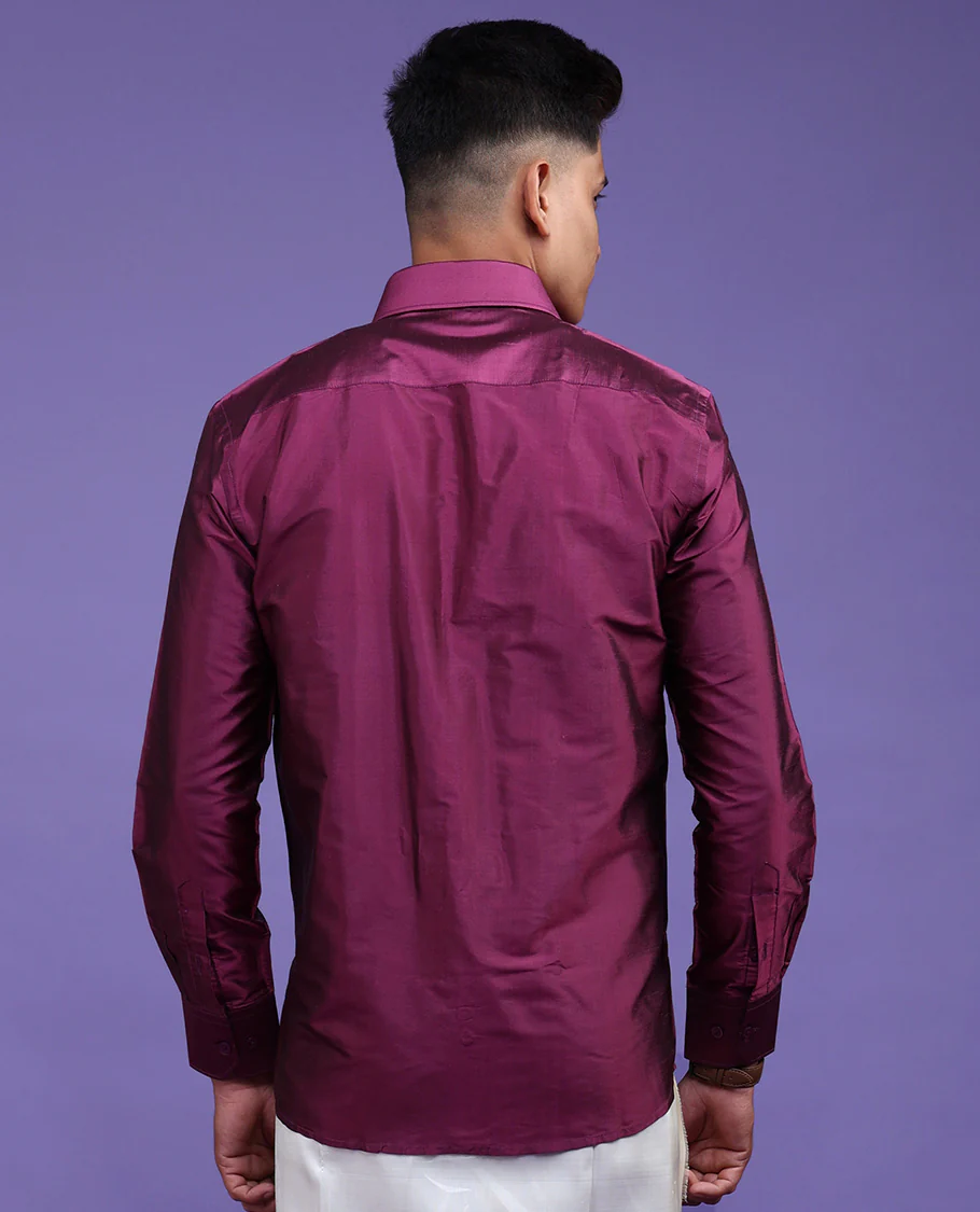 Purple plain design full-sleeve pure-silk shirt - Image 24