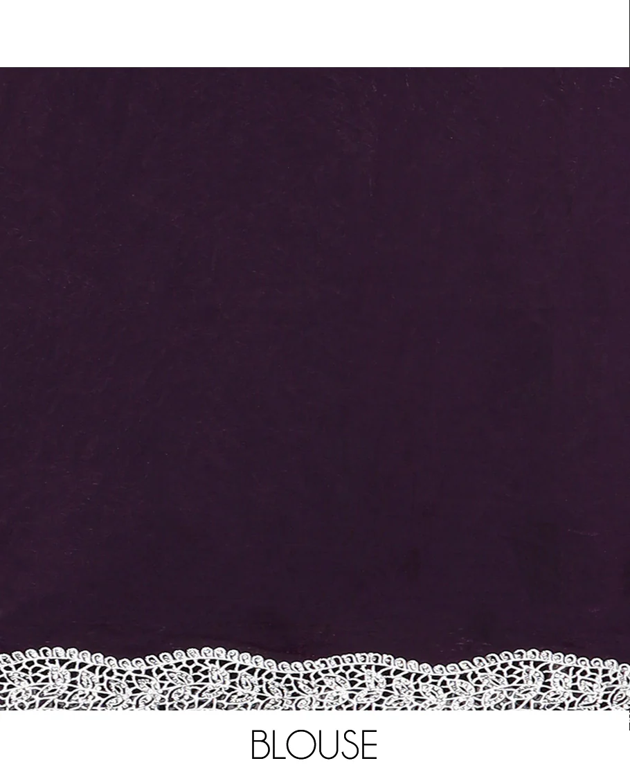 Purple plain designer saree, scallop intricately embroidered border - Image 5