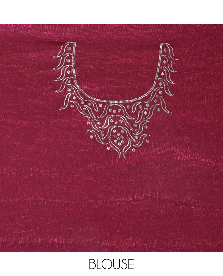 Purple plain fendy chiffon saree, scallop micro stone border, intricate stone work pallu, and a matching micro-stone blouse - Image 3