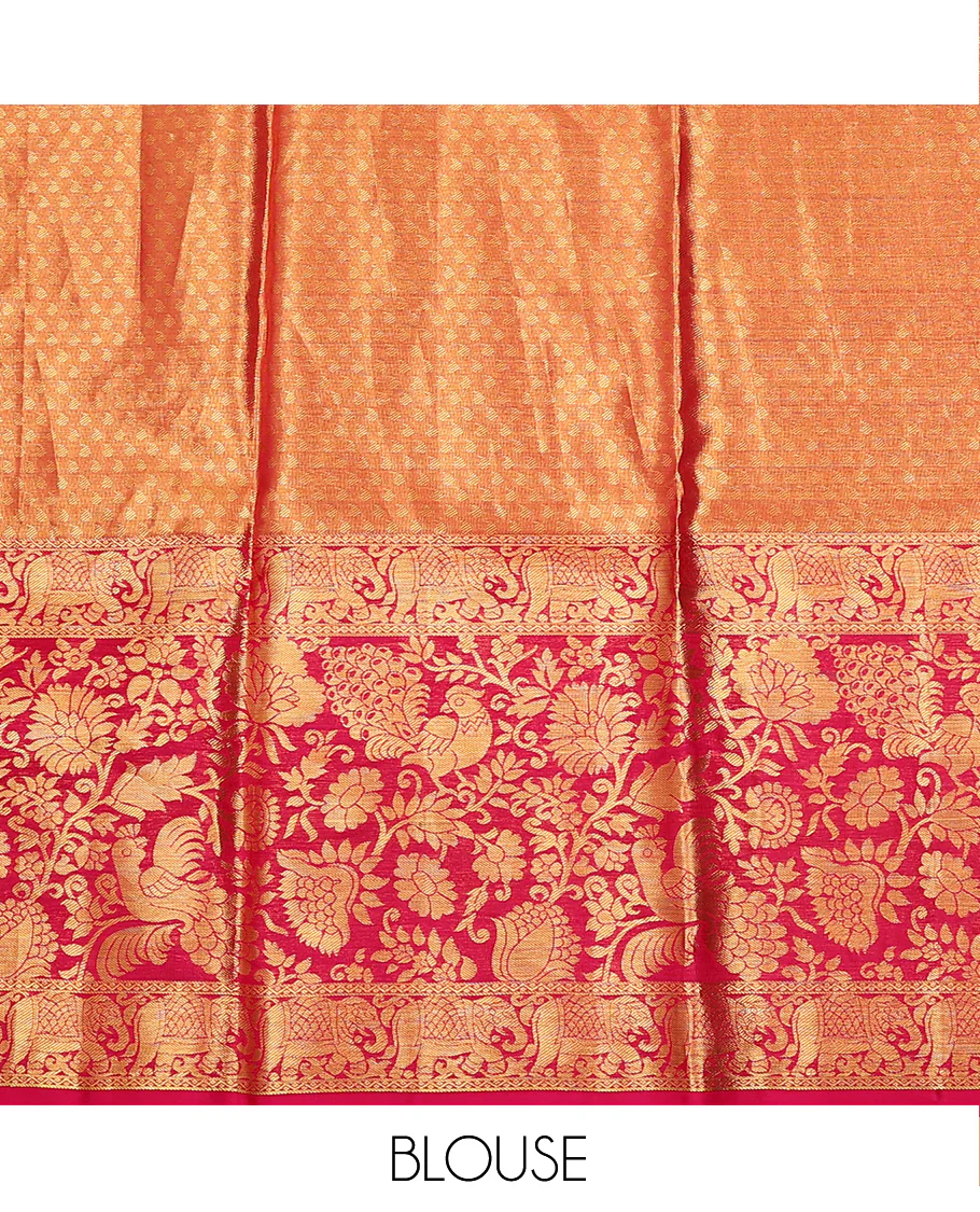 Purple Pure Silk Half-Saree Richly Detailed with Floral Jacquard Design on Its Skirt, Complemented by a Contrast Meenakari Border Featuring Mayil and Yaanai Designs, Comes with a Contrast Jacquard Blouse and a Dhavani of Manga Designs - Image 6