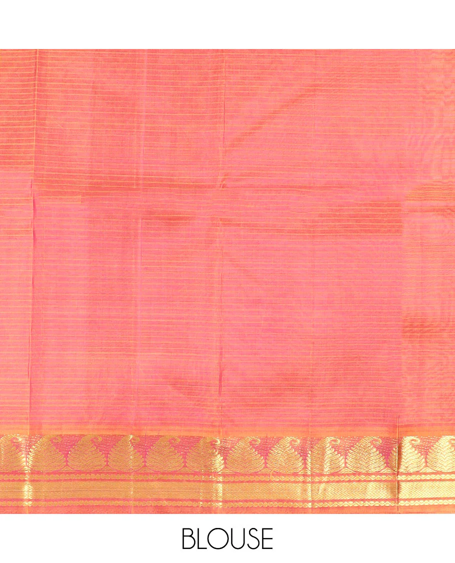 Purple Striped Kanchipuram Silk Saree Embellished with Contrast Border Featuring Manga, Neli, and Vanki Designs, Jaal Design Woven Pallu, and a Contrast Blouse - Image 6