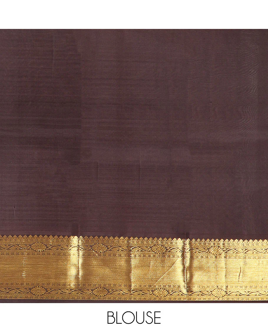 Purple Vasundhara Silk Saree Beautified with Yaanai and Poun Buttas, Complemented by a Contrast Border of Neli, Mayil Kann, Muthu, Banaras, and Yaanai Designs, Pallu Woven in Jaal Design, and Paired with a Contrast Blouse - Image 6