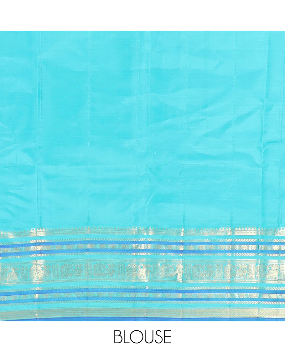 Purple Vasundhara Silk Saree Detailed with Mayil Chakram Buttas, Complemented by a Contrast Varisai Pettu Border of Rekku, Muthu, Kathir, Rudraksham, Mayil, and Mayil Kann Designs, Gleaming Pallu of Diagonal Stripes, and Paired with a Contrast Blouse - Image 6
