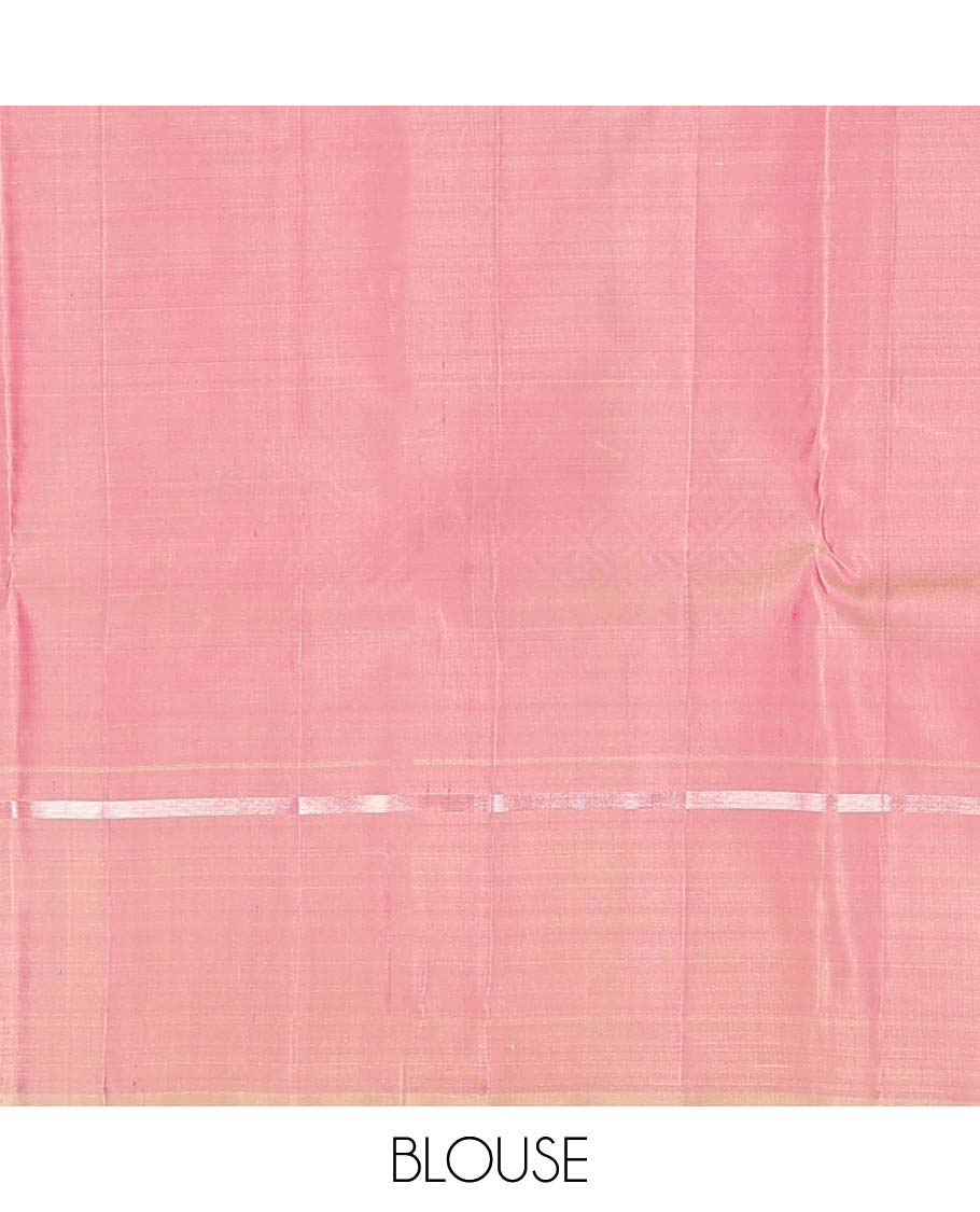 Purple zari buttas and striped Kanchipuram silk saree, contrast zari striped border, and contrast pallu of jaal design - Image 6