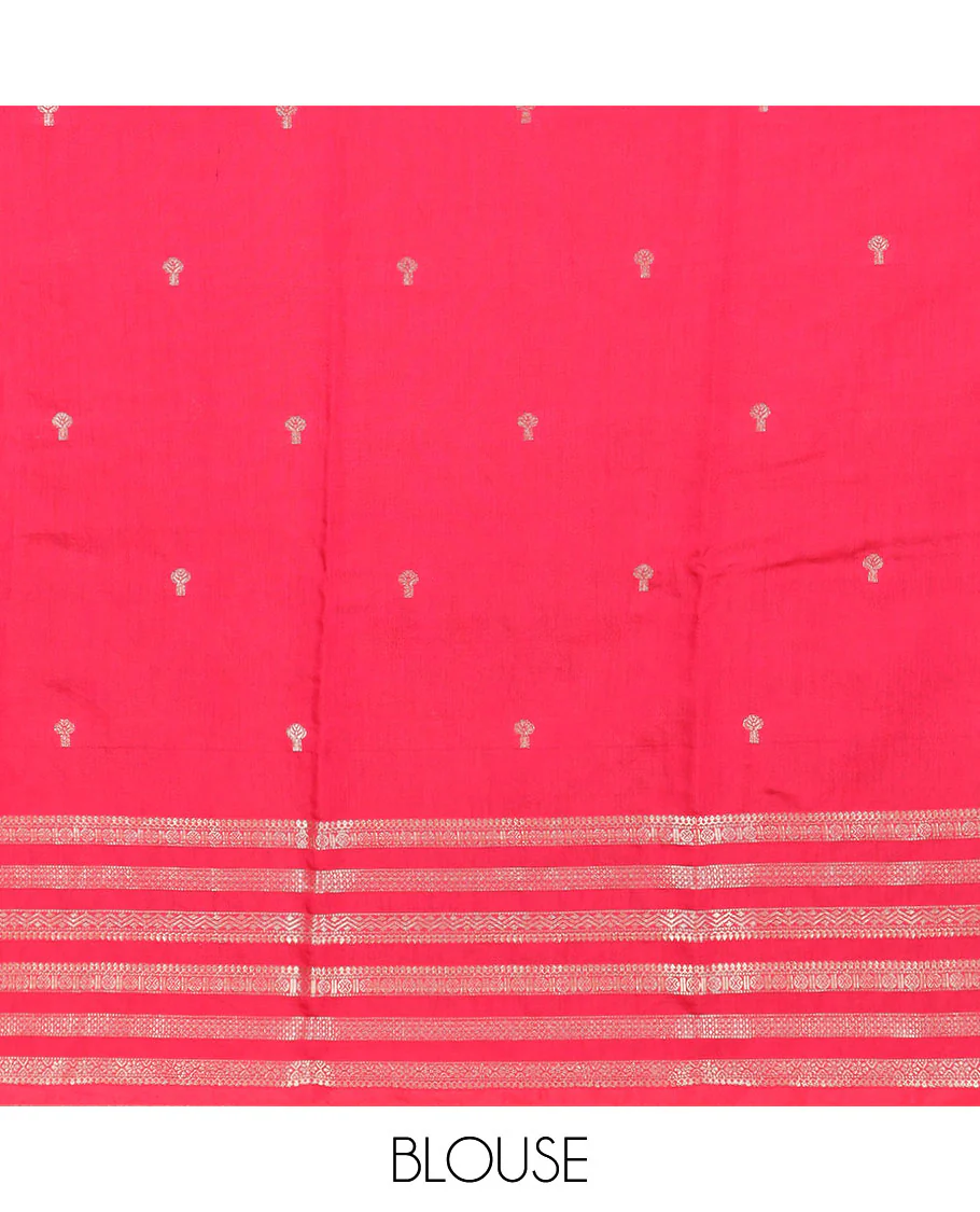 Purple zari buttas assam silk saree, contrast traditional zari border, and pallu of zari stripes - Image 3