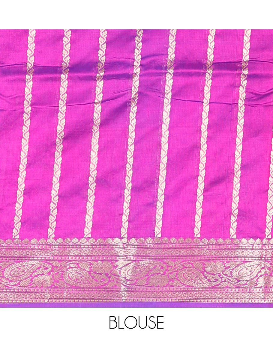 Purple zari buttas kathan silk saree, traditional border of paisley creeper designs, and jaal pallu - Image 6