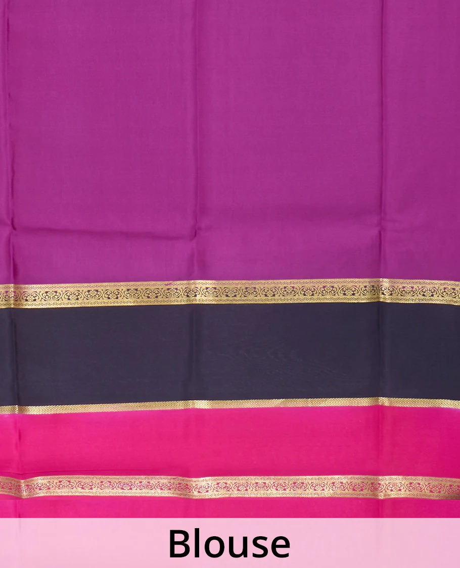 Purple zari buttas Mysore silk saree, contrast traditional zari rettai pettu border, and pallu of temple zari designs - Image 5