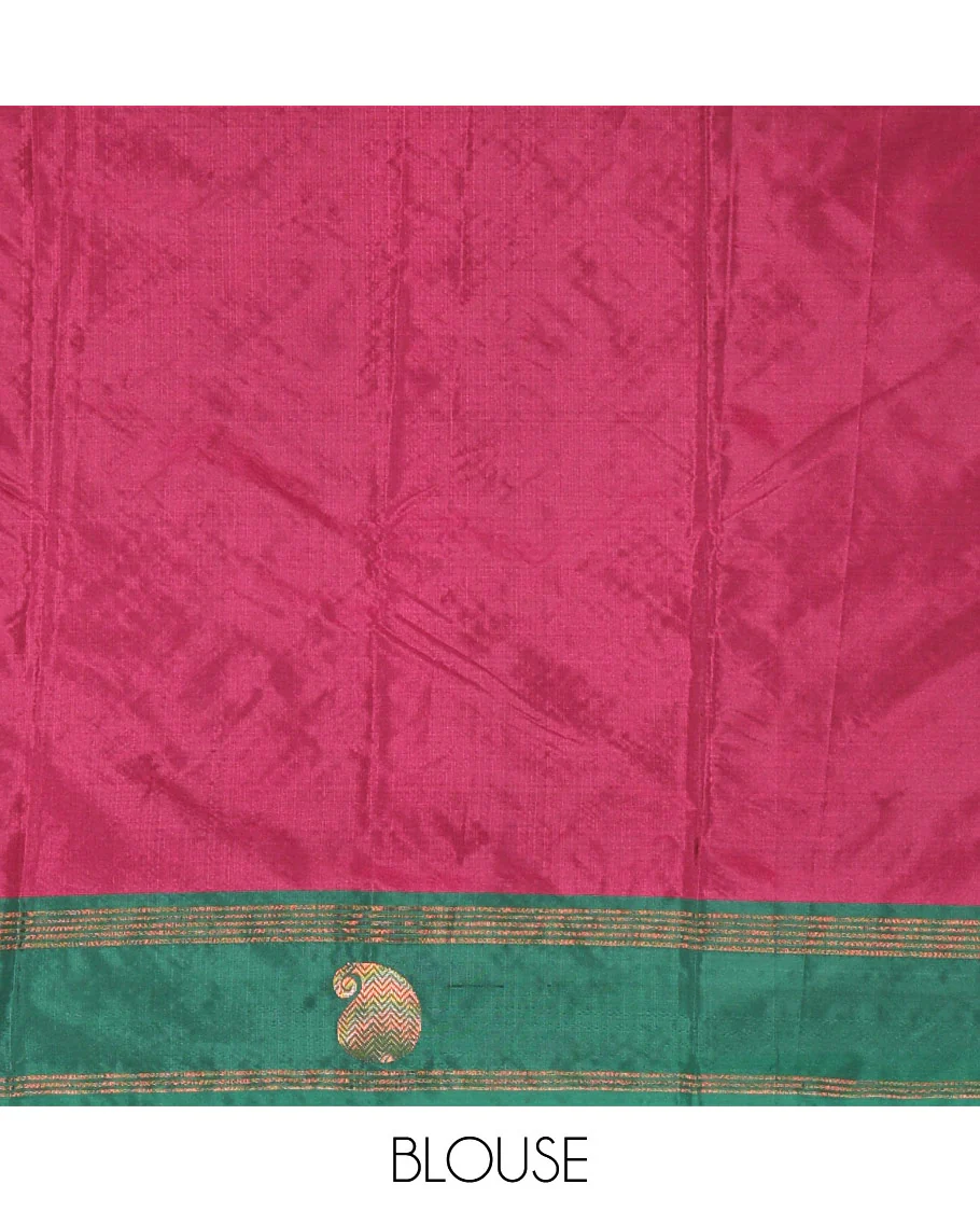 Purple zari buttas semi-soft silk saree, contrast border of stripes, and paisley buttas, zari buttas pallu, and a matching blouse - Image 3